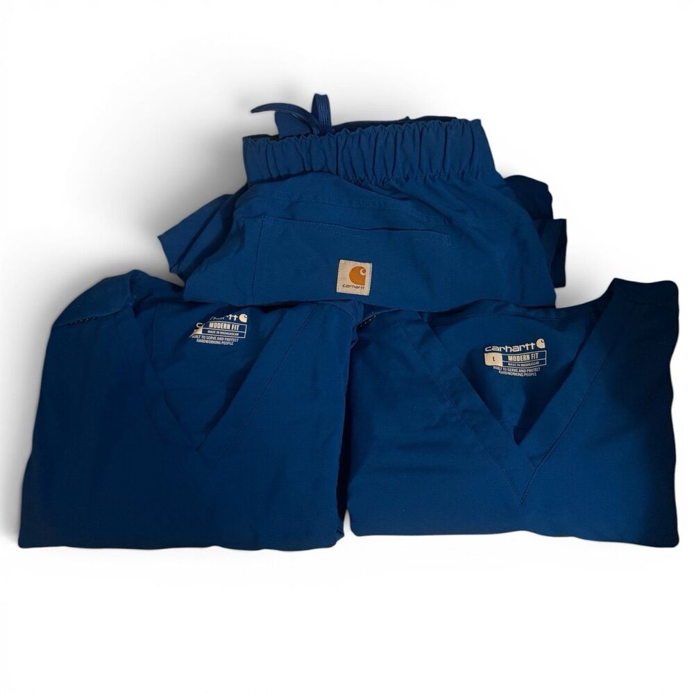 Carhartt Women’s Scrubs Lot: 2 Tops, 1 Pant sz L Modern Fit Stretch Uniform Forc